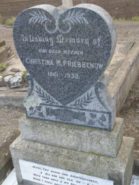 Christina PRIEBBENOW,  | mother,  | 1861 - 1932;  | Greenwood St Pauls Lutheran cemetery, Rosalie Shire  | 