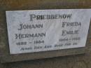 Johann Hermann PRIEBBENOW,
1892 - 1984;
Frieda Emilie PRIEBBENOW,
1904 - 1982;
Greenwood St Pauls Lutheran cemetery, Rosalie Shire