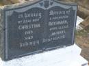 Christina BOTHMANN,
wife mother,
died 12 April 1935 aged 58 years;
Greenwood St Pauls Lutheran cemetery, Rosalie Shire