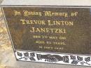 Trevor Linton JANETZKI,
died 7 May 1991 aged 63 years;
Greenwood St Pauls Lutheran cemetery, Rosalie Shire