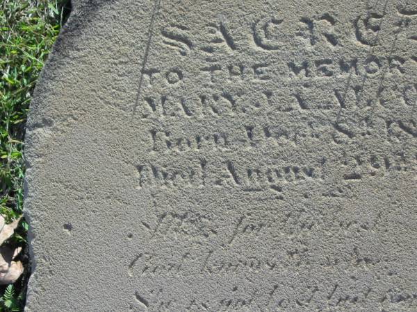 Mary LA ALCORN  | b: 8 ? 1856  | d: 2 August 1877  |   | Harrisville Cemetery - Scenic Rim Regional Council  |   | 