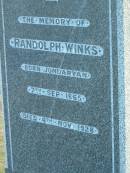 
Randolph WINKS
b: Jondaryan 7 Sep 1865
d: 4 Nov 1928

Harrisville Cemetery - Scenic Rim Regional Council
