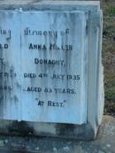 
Archibald DONAGEY
d: 20 Jul 1929, aged 83
Anna Miller DONAGHY
d: 4 Jul 1935, aged 83

Harrisville Cemetery - Scenic Rim Regional Council
