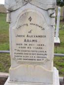 
John Alexander ADAMS
d: 16 Dec 1893, aged 32

Harrisville Cemetery - Scenic Rim Regional Council
