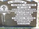 
Patrick Francis MCIVOR,
husband of Theresa,
father of Pat, Peg, Maureen & Brian,
died 14 Oct 1979 aged 80 years;
Theresa MCIVOR, mother,
died 4 Aug 1993 aged 97 years;
Helidon Catholic cemetery, Gatton Shire
