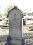 
Hugh DEVIR,
husband of Sabina DEVIR,
native of Ai?hill Mayo Ireland,
died 5? Aug 1897? aged 60 years;
Helidon Catholic cemetery, Gatton Shire
