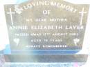 
Annie Elizabeth LAVER, mother,
died 17 Aug 1980 aged 79 years;
Helidon Catholic cemetery, Gatton Shire
