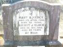 
Mary A. KLUCK,
died 25 April 1903 aged 32 years;
August J. KLUCK,
died 26 Dec 1952 aged 89 years;
erected by daughters M. SCANLAN & L. MCINTOSH;
Helidon Catholic cemetery, Gatton Shire
