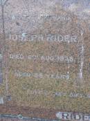 Joseph RIDER,
husband,
died 6 Aug 1938 aged 46 years;
Helidon General cemetery, Gatton Shire