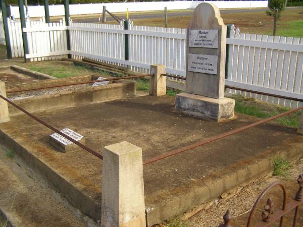 Annie,  | wife of Wm [William] LYONS,  | mother,  | died 5 July 1914;  | William LYONS,  | father,  | died 14 Sept 1936;  | Raymond Arthur DOWNS,  | died 14 Aug 1925 in 2nd year;  | Highfields Baptist cemetery, Crows Nest Shire  |   | 