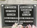 Arthur KEENE,
died 9 Aug 1968 aged 70 years;
Margaret Hilda KEENE,
died 8 Nov 1997 aged 96 years;
Howard cemetery, City of Hervey Bay