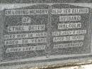 Ethel BEITH,
died 18 May 1953 aged 58 years;
Malcolm BEITH,
husband,
died 2 July 1955 aged 62 years;
Howard cemetery, City of Hervey Bay