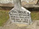 Eva MOLE,
mother of Muriel BAILEY,
died 4 Aug 1920;
Howard cemetery, City of Hervey Bay