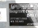 parents;
Dorothy Christina SMITH,
died 27 Oct 1942 aged 65 years;
Thomas SMITH,
died 4 May 1951 aged 78 years;
Howard cemetery, City of Hervey Bay