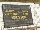 parents;
James McCrindle HOUSTON,
died 8 March 1944 aged 56 years;
Lucy Ann HOUSTON,
died 17 May 1976 aged 79 years;
Howard cemetery, City of Hervey Bay