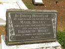 Mark WILLEY,
husband father,
died 10 Dec 1939 aged 64 years;
Elizabeth WILLEY,
mother,
died 1 March 1970 aged 90 years;
Howard cemetery, City of Hervey Bay