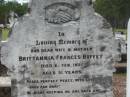 Brittannia Frances BUFFEY,
wife mother,
died 6 Feb 1921 aged 31 years;
Howard cemetery, City of Hervey Bay