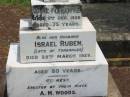 Jane FORSDYKE,
died 8 Dec 1926 aged 75 years;
Israel Ruben,
husband,
late of Torbanlea,
died 28 March 1929 aged 80 years;
erected by niece A.M. WOODS;
Howard cemetery, City of Hervey Bay