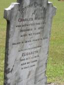 Charles WHITBY,
died 8 Dec 1893 aged 42 years;
Elizabeth,
wife,
died 22 Oct 1939 aged 88 years;
Howard cemetery, City of Hervey Bay