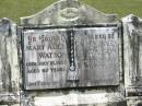Mary Alice WATSON,
died 21 July 1956 aged 67 years;
Reuben James WATSON,
died 3 Jan 1968 aged 80 years;
Howard cemetery, City of Hervey Bay