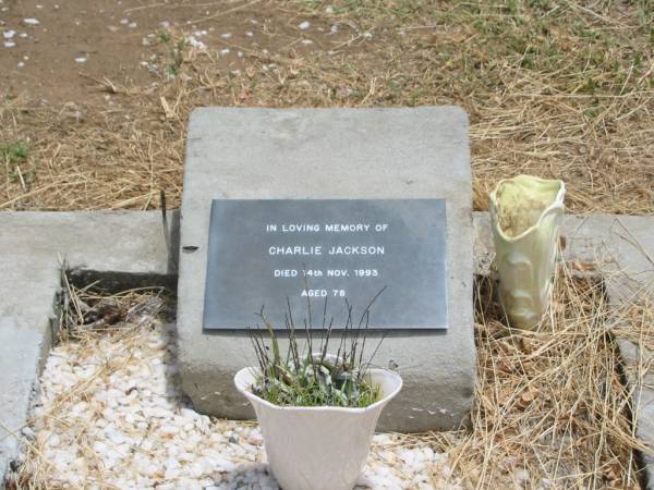 Charlie JACKSON,  | died 14 Nov 1993 aged 78 years;  | Jandowae Cemetery, Wambo Shire  | 