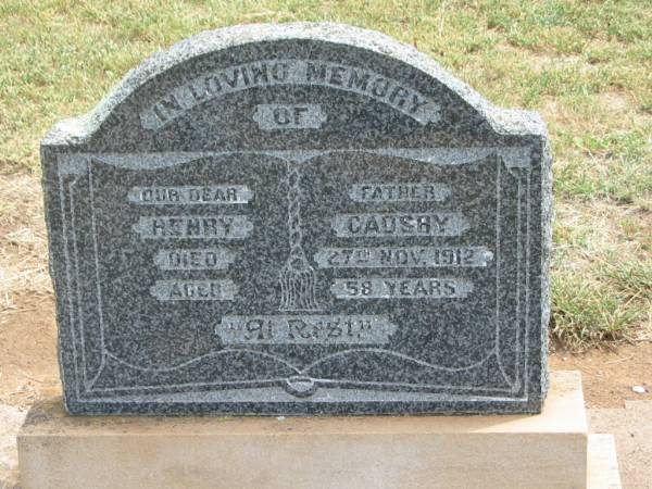 Henry GADSBY,  | father,  | died 27 Nov 1912 aged 58 years;  | Jandowae Cemetery, Wambo Shire  | 