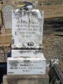Donald MCGILP,
born Argylshire Scotland,
died 22 July 1918 aged 73 years;
Margaret,
wife,
died 5 Dec 1934 aged 70 years;
Jondaryan cemetery, Jondaryan Shire