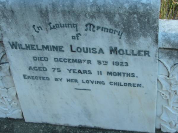 Wilhelmine Louisa MOLLER  | 5 Dec 1923, aged 75 years 11 months  | Engelsburg Baptist Cemetery, Kalbar, Boonah Shire  | 