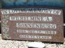 Wilhelmine A. SONNENBURG,
died 17 Dec 1968 aged 75 years;
Kalbar General Cemetery, Boonah Shire