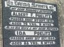 Albert F. POELITZ, husband father,
died 2 Sept 1975 aged 76 years 9 months;
Ida POELITZ, wife mother,
died 21 Oct 1988 aged 88 years 6 months;
Kalbar General Cemetery, Boonah Shire