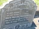 David MULLER, husband father,
died 19 Dec 1941 aged 56 years;
Martha MULLER, mother,
died 4 Sept 1973 aged 89 years;
Kalbar General Cemetery, Boonah Shire
