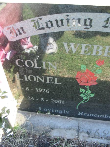 Colin Lionel WEBER,  | 3-6-1926 - 24-5-2001;  | Kalbar General Cemetery, Boonah Shire  | 