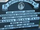 
Martha Helena HAAG 
(wife of Bruno)
b: 28 Jan 1910, d: 25 Nov 2001
St Johns Lutheran Church Cemetery, Kalbar, Boonah Shire

