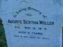 
Auguste Bertha MOLLER
12 May 1909 aged 31
St Johns Lutheran Church Cemetery, Kalbar, Boonah Shire

