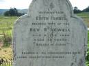 Edith Isabel, wife of Rev. R. NEWELL,
died 8 Feb 1898 aged 39 years;
Engelsburg Methodist Pioneer Cemetery, Kalbar, Boonah Shire