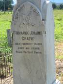 Ferdinande Johanne GRAEVE,
died 13 Feb 1914 aged 64 years;
Engelsburg Methodist Pioneer Cemetery, Kalbar, Boonah Shire