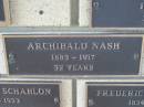 Archibald NASH,
1885 - 1917 age 32 years;
Engelsburg Methodist Pioneer Cemetery, Kalbar, Boonah Shire