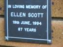 Ellen SCOTT
d: 19 Jun 1994, aged 87
Kenmore-Brookfield Anglican Church, Brisbane
