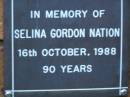 Selina Gordon NATION
d: 16 Oct 1988, aged 90
Kenmore-Brookfield Anglican Church, Brisbane