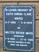 Edith Ismena Clare WARD
b: 6 Jul 1909, d: 5 Aug 1974
Walter Bryan WARD
b: 7 Aug 1906, d: 27 Aug 1989
Kenmore-Brookfield Anglican Church, Brisbane