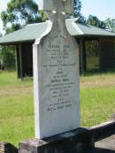 
Patrick WARD,
born Cummertha County Monaghan Ireland,
died 4 June 1902 aged 64 years;
Annie, wife of Patrick WARD,
born Longford Kings County Ireland,
died 30 April 1924 aged 69 years;
infant daughter of Pat & Mary WARD;
St Johns Catholic Church, Kerry, Beaudesert Shire
