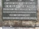 G.E. Elsa MCARTHUR,
wife mother,
died 26 Dec 1958 aged 65 years;
Jim MCARTHUR,
father grandfather,
died 10 July 1989 aged 80 years;
Kilkivan cemetery, Kilkivan Shire