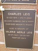 Charles LEIS,
18-03-1915 - 29-11-2002,
husband dad poppy;
Valerie Merle LEIS,
05-07-1940 - 04-09-1941;
Lawnton cemetery, Pine Rivers Shire