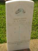 R.A. NUNN,
died 10 Jan 1950 aged 30? years;
husband of Mona,
father of Robert & James;
Lawnton cemetery, Pine Rivers Shire