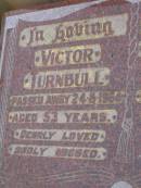Victor TURNBULL,
died 24-8-1964? aged 53 years;
Janine Charmaine MERRITT,
died 1-3-1970? aged 7 days;
Lawnton cemetery, Pine Rivers Shire