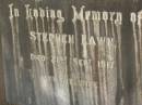 Stephen LAWN,
born 1836,
migrated 1862 from Helmsley Yorkshire England,
married Brisbane 1874,
died 21 Sept 1917,
blacksmith & wheelwright of Lawnton;
Hannah (nee MCGRAW),
wife;
Lawnton cemetery, Pine Rivers Shire