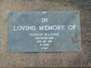 Charles M. LOCKIE,
died 20 July 19087 aged 74 years;
Lawnton cemetery, Pine Rivers Shire