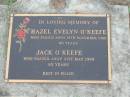 Hazel Evelyn OKEEFE,
died 19 Nov 1986 aged 80 years;
Jack OKEEFE,
died 21 May 1998 aged 85 years;
Lawnton cemetery, Pine Rivers Shire