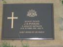 J.B. PURKISS,
died 4 Oct 1985 aged 72 years;
Lawnton cemetery, Pine Rivers Shire