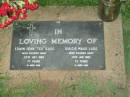 Edwin John (Ted) LUGG,
died 25 July 1983 aged 77 years;
Dulcie Maud LUGG,
died 18 Jan 1983 aged 72 years;
Lawnton cemetery, Pine Rivers Shire